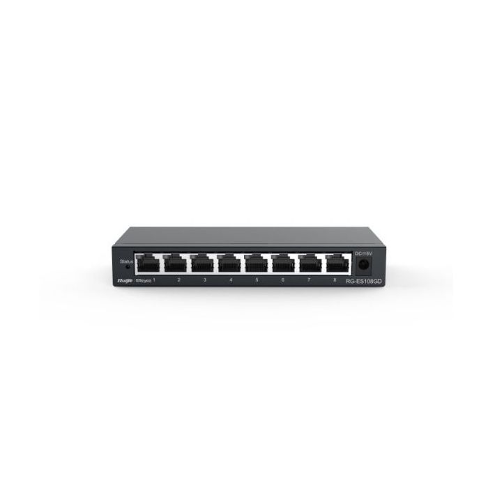 Ruijie RG-ES108GD Switch No Gestionado - 8 Puertos - Velocidad hasta 1Gbps - Carcasa de Acero - Color Negro