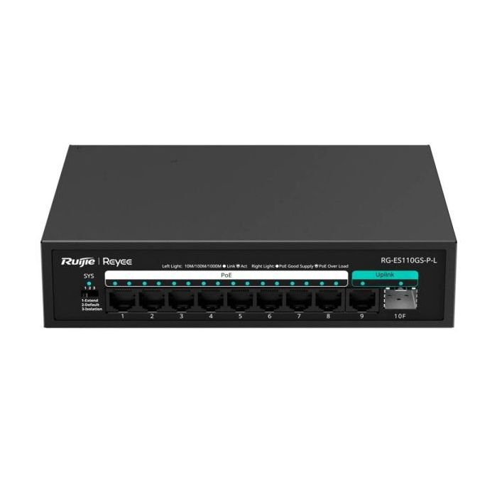 Ruijie RG-ES110GS-P-L Switch - 8 Puertos Ethernet hasta 1Gbps - Puerto Ethernet Uplink - Puerto SFP Uplink - PoE/PoE+ hasta 120W