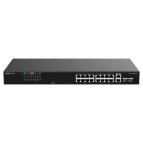 Ruijie RG-ES118FGS-LP Switch - 16 Puertos Ethernet hasta 100Mbps - 2 Puertos Gigabit Rj45/SFP Combo - PoE/PoE+ hasta 120W - Carc