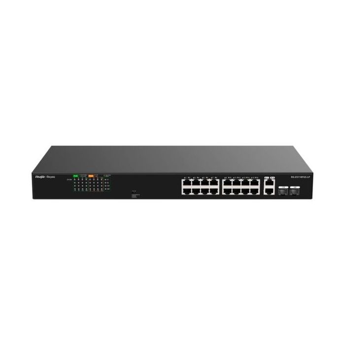 Ruijie RG-ES118FGS-LP Switch - 16 Puertos Ethernet hasta 100Mbps - 2 Puertos Gigabit Rj45/SFP Combo - PoE/PoE+ hasta 120W - Carc
