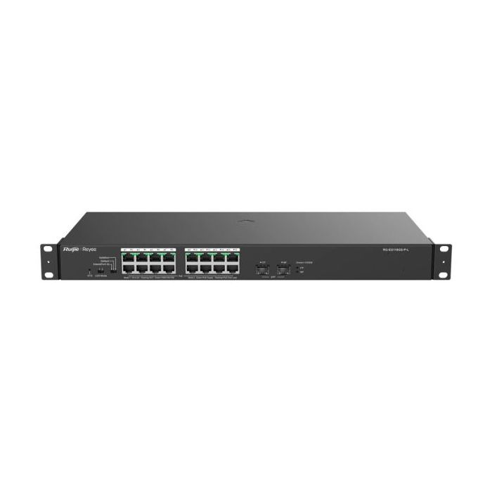 Ruijie RG-ES118GS-P-L Switch - 16 Puertos Ethernet hasta 1Gbps - 2x SFP 1Gbps - PoE/PoE+ hasta 247W - Carcasa de Acero - Color N