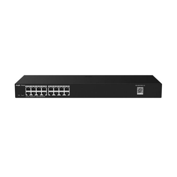 Ruijie RG-ES216GC-V2 Switch - Montaje en Rack 1U - 16 Puertos - Velocidad hasta 1Gbps - Color Negro