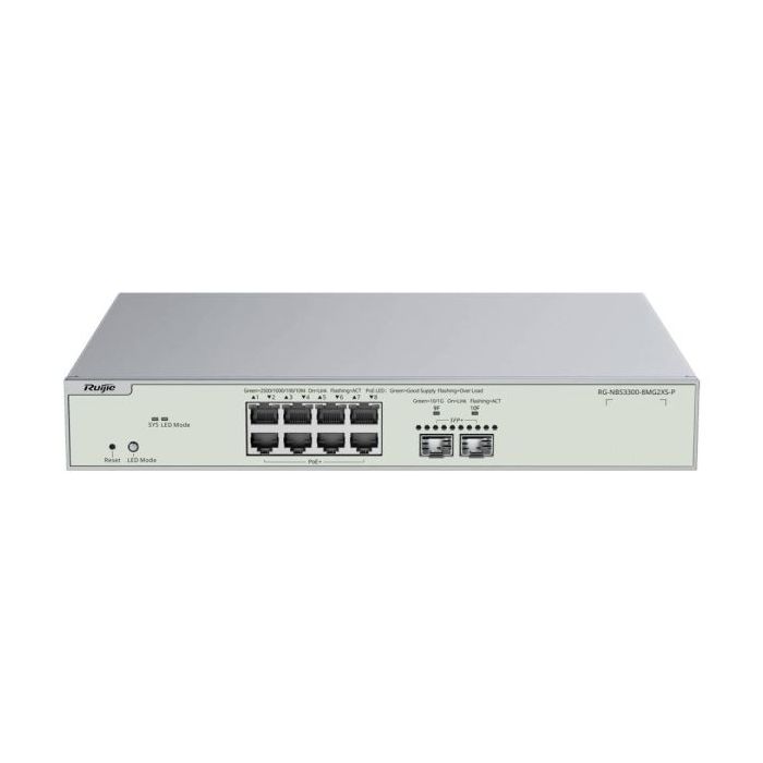 Ruijie RG-NBS3300-8MG2XS-P Switch Gestionado en Capa 2 - 8 Puertos Ethernet hasta 2.5Gbps - 2x SFP+ hasta 10Gbps - PoE/PoE+ hast