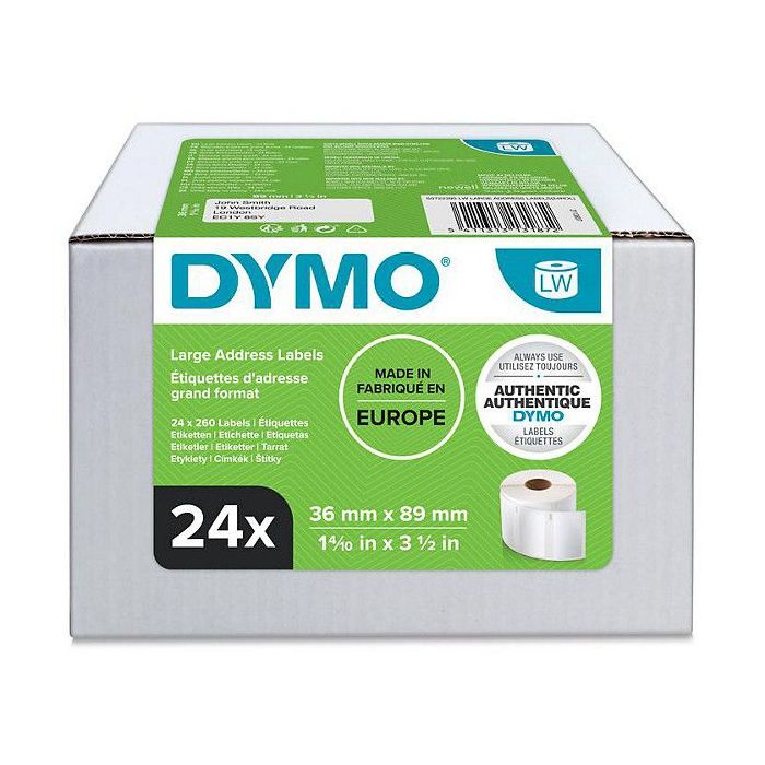 Dymo LabelWriter 13187 Multipack de 24 Rollos de Etiquetas Originales Autoadhesivas - Recomendadas para Direcciones  -Medidas 36
