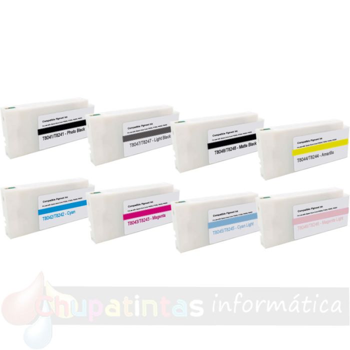 Epson T804-Serie Pack de 8 Cartuchos de Tinta Pigmentada Genéricos: T8041/T8042/T8043/T8044/T8045/T8046/T8047/T8048