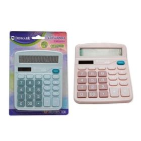 Bismark Calculadora de Sobremesa - Pantalla LCD de 12 Digitos - 3 Teclas de Memoria - Alimentacion Solar y Pilas - Colores Paste