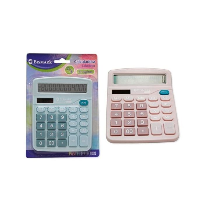 Bismark Calculadora de Sobremesa - Pantalla LCD de 12 Digitos - 3 Teclas de Memoria - Alimentacion Solar y Pilas - Colores Paste