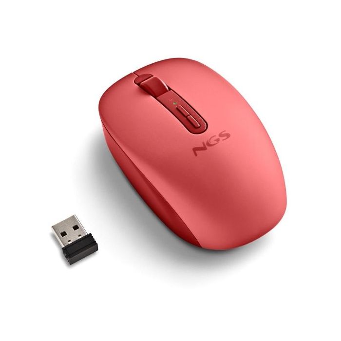 NGS Fog Dual Raton Inalambrico 1600 dpi - Bluetooth 5.2 y 2.4 GHz - 3 Botones - Silencioso - Color Rojo