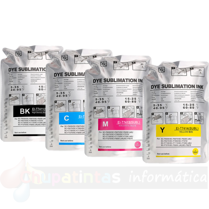 Epson T741-Serie Pack Ahorro 4 Bolsas de Tinta de Sublimación Genérica: T7411/T7412/T7413/7414