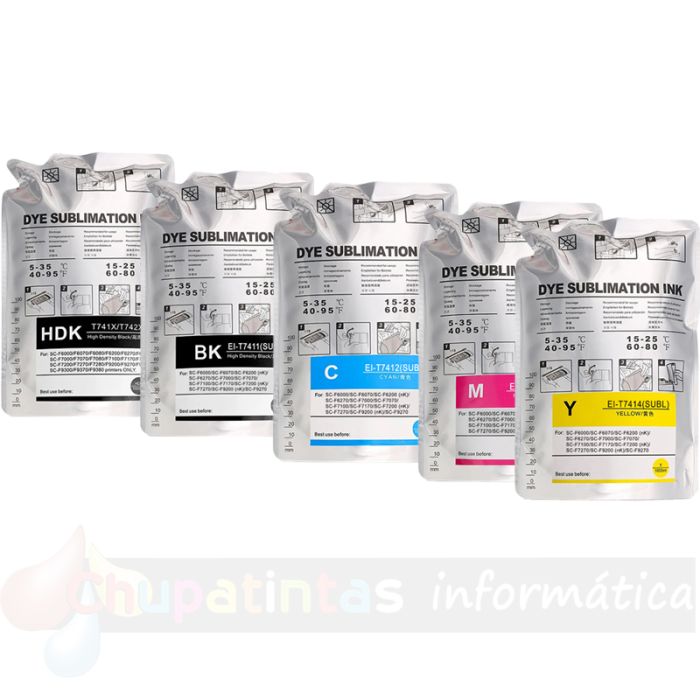 Epson T741-Serie Pack Ahorro 4 Bolsas de Tinta de Sublimación Genérica: T741X/T7411/T7412/T7413/7414