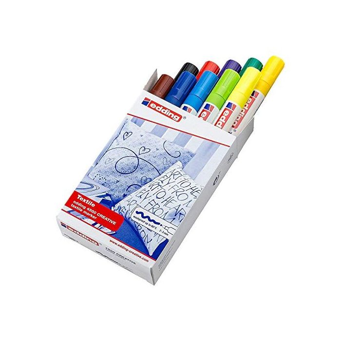Edding 4500 Pack de 10 Rotuladores Permanentes para Textil - Punta Redonda - Trazo 2-3mm - Olor Neutro - Secado Rapido - Colores