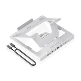 Aisens ASUC-7P045-GR Soporte para Portatil hasta 16  - Regulable en Altura - Antideslizante - Plegable - USB-C Docking 7 en 1 -