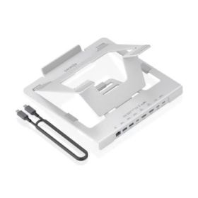 Aisens ASUC-7P046-GR Soporte para Portatil hasta 16  - Regulable en Altura - Antideslizante - Plegable - USB-C Docking 7 en 1 -