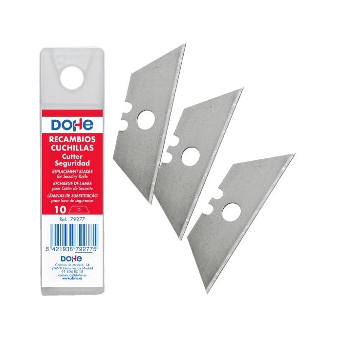 Dohe Pack con 10 Cuchillas de Recambio Trapezoidales para Cutters de Seguridad - 18mm - Acero de Maxima Calidad