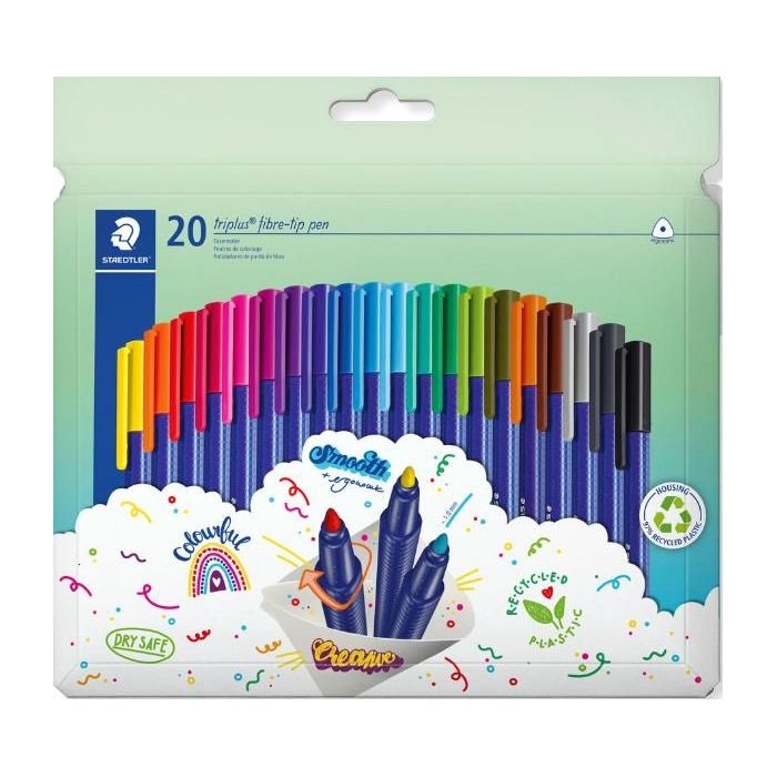 Staedtler Triplus Color 323 Pack de 20 Rotuladores - Trazo 1mm Aprox - Tinta Antisecado - Capuchon Ventilado - Colores Surtidos