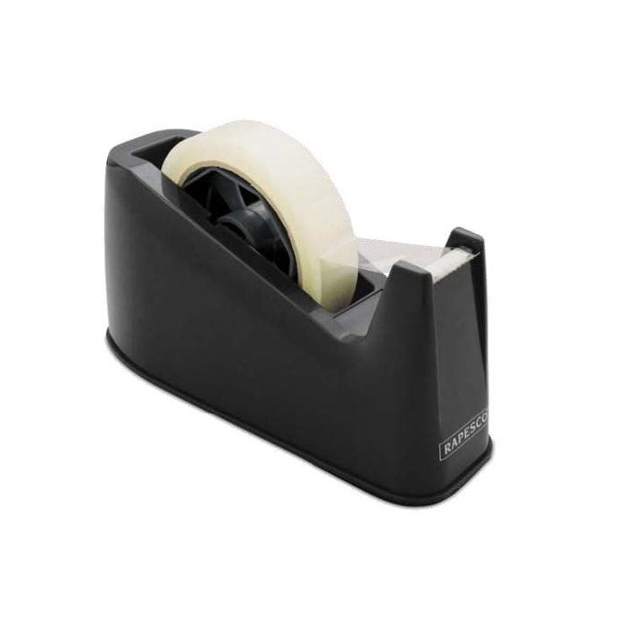 Rapesco Portarollos para Cinta Adhesiva 25mmx66m - Base de Goma Antideslizante - Cinta no Incluida - Color Negro