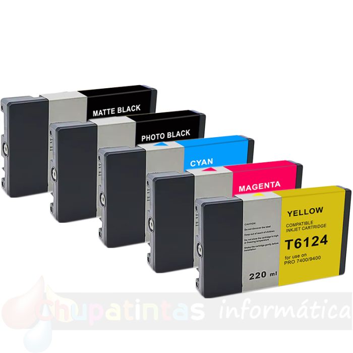 Epson T612-Serie Pack de 5 Cartuchos de Tinta Pigmentada Genéricos: T6121/T6122/T6123/T6124/T6128