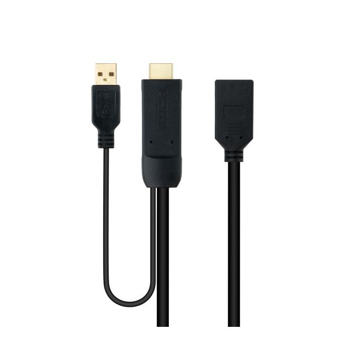 Nanocable Conversor HDMI a DisplayPort V1.2 - HDMI A Macho-DPort Hembra+USB-A - 20 cm - Color Negro