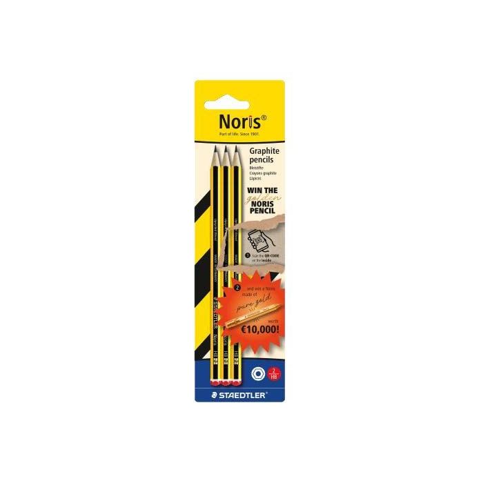 Staedtler Noris Pack con 3 Lapices de Grafito Hexagonal HB - Mina Ultrarresistente de 2mm - Madera de Bosques Sostenibles