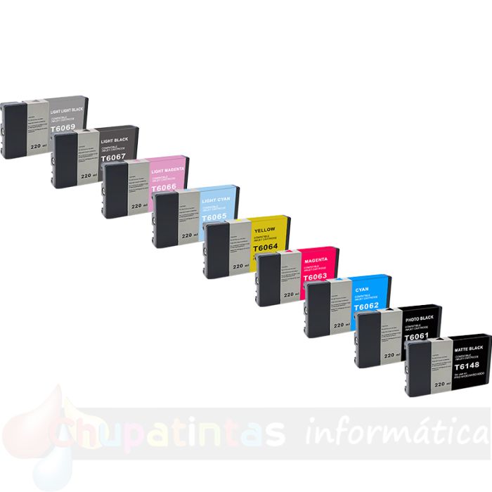 EPSON T606-Series/T6148 Pack de 9 Cartuchos de Tinta Pigmentada Genéricos: T6061/T6062/T6063/T6064/T6065/T6066/T6067/T6069/T6148