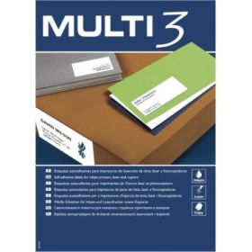 Multi3 Pack de 2.400 Etiquetas Rectangulares Tamaño 70x36mm - 100 Hojas por 24 Etiquetas - Adhesivo Permanente - Cantos Rectos -