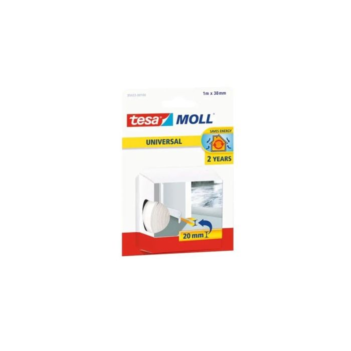 Tesa Moll Umbral Universal Aislante Multiusos 1m x 38mm - Fabricado en Espuma de PVC - Color Blanco