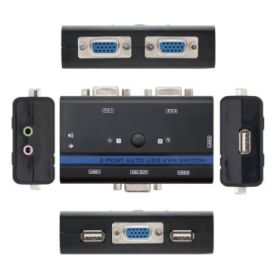 Nanocable Conmutador KVM - Resolucion hasta 1920x1440 - Video VGA - Teclado y Raton USB - Audio y Microfono - Cables Incluidos -