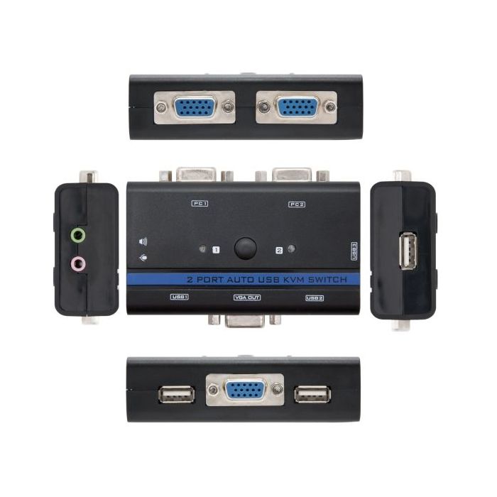 Nanocable Conmutador KVM - Resolucion hasta 1920x1440 - Video VGA - Teclado y Raton USB - Audio y Microfono - Cables Incluidos -
