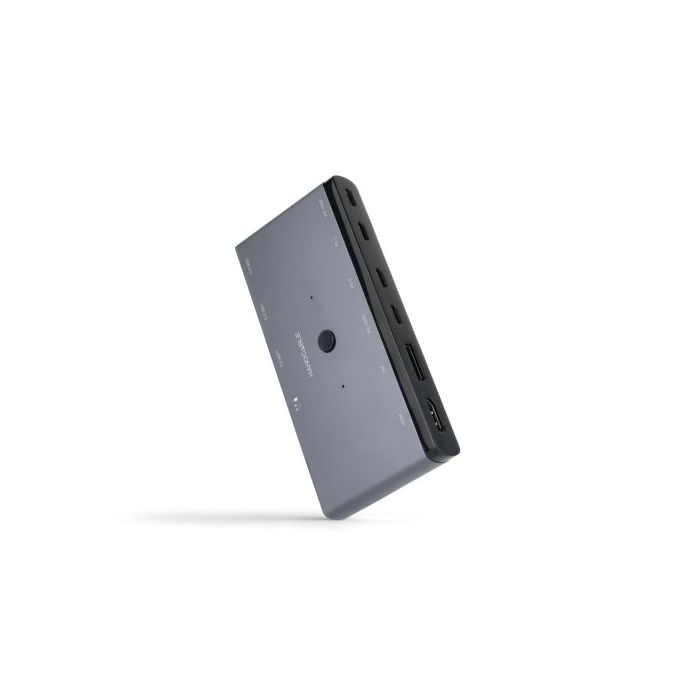 Nanocable Conmutador KVM 1U-2PC - HDMI 8K@60Hz, Displayport 8K@60Hz, 2xUSB-C, 3xUSB-A, 2xPD Hasta 100W y Audio - Color Gris