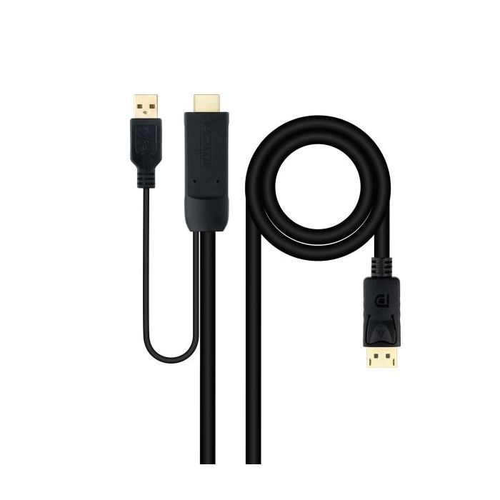 Nanocable Cable Conversor de Video - HDMI 2.0 a DisplayPort 1.2 - Longitud 1.8m - Macho a Macho - Alimentacion Adicional por USB