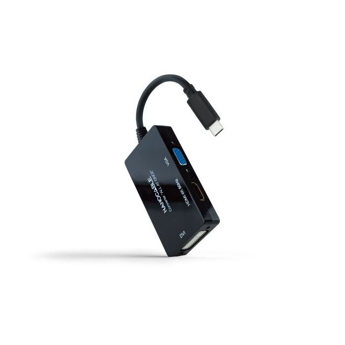 Nanocable Conversor de Video - USB-C a HDMI, DVI y VGA - 3 Salidas Simultaneas - 4K a 60Hz por HDMI - Modo SST y MST - Longitud