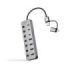 Nanocable Hub USBA/USB-C - 4x USB-A + 3x USB-C 3.0 + USB-C 5V - Interruptores Individuales ON/OFF - Cable 18cm - Color Plata