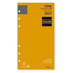 Finocam C998 Recambio para Agenda Classic - Anual 2027 - 1 Dia por Pagina - Formato 609 - 94x171mm - 6 Taladros - Papel de 70g/m