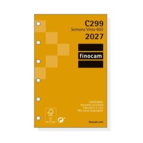 Finocam C299 Recambio para Agenda Classic - Anual 2027 - Semana Vista Horizontal - Formato 602 - 73x114mm - 6 Taladros - Papel d