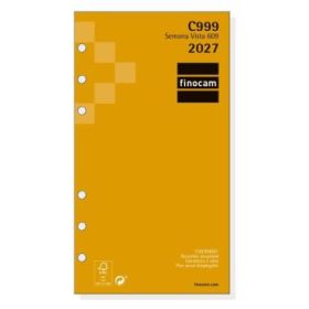 Finocam C999 Recambio para Agenda Classic - Anual 2027 - Semana Vista Horizontal - Formato 609 - 94x171mm - 6 Taladros - Papel d