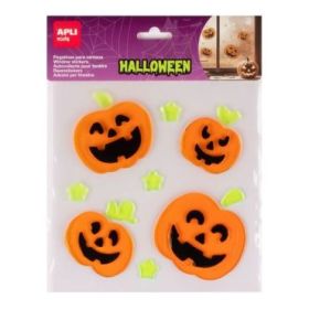 Apli Kids Pack con 12 Pegatinas Jelly de Halloween para Ventanas, Cristales, Espejos etc.. - Diseño Calabazas - Reposicionables