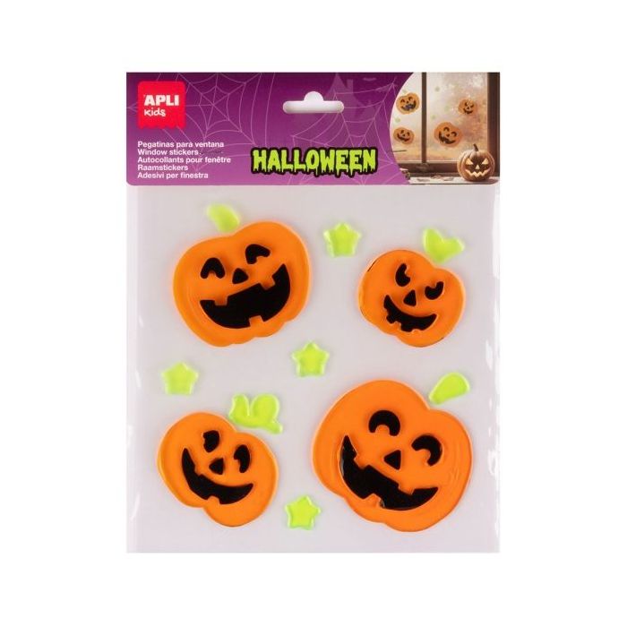 Apli Kids Pack con 12 Pegatinas Jelly de Halloween para Ventanas, Cristales, Espejos etc.. - Diseño Calabazas - Reposicionables