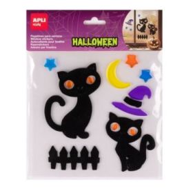 Apli Kids Pack con 10 Pegatinas Jelly de Halloween para Ventanas, Cristales, Espejos etc.. - Diseño Gatos Negros - Reposicionabl