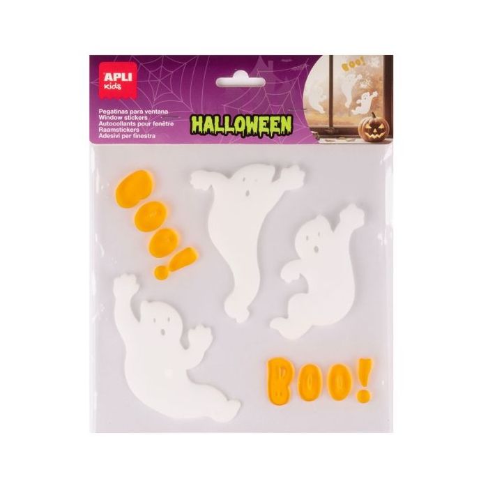 Apli Kids Pack con 11 Pegatinas Jelly de Halloween para Ventanas, Cristales, Espejos etc.. - Diseño Fantasmas - Reposicionables