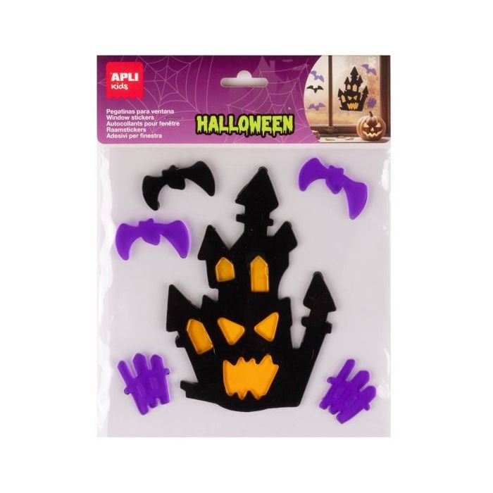 Apli Kids Pack con 7 Pegatinas Jelly de Halloween para Ventanas, Cristales, Espejos etc.. - Diseño Casa Embrujada - Reposicionab