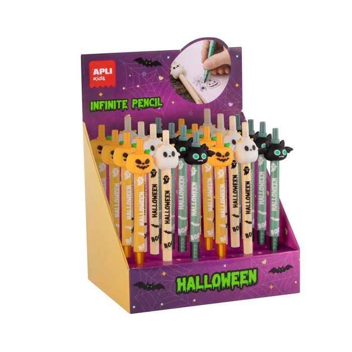 Apli Kids Halloween Expositor con 24 Lapices Infinitos - 3 Modelos Diferentes