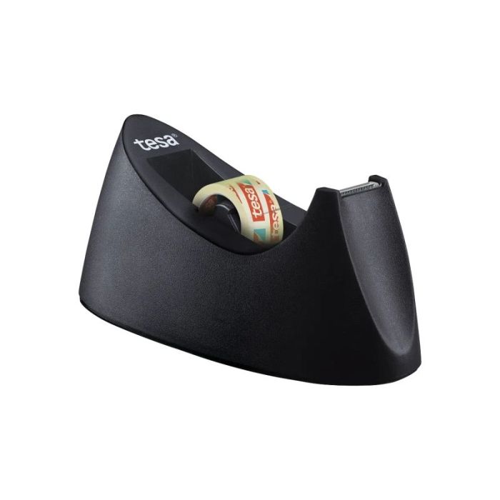 Tesa Curve Pack de Dispensador de Cinta Adhesiva + 1 Rollo de Cinta 19mm x 10m - Para Cintas de hasta 19mm x 33m - Color Negro