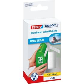 Tesa On - Off Cinta de Velcro 20mm x 1m - Se puede Abrir y Cerrar hasta 10.000 Veces - Color Blanco