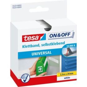 Tesa On - Off Cinta de Velcro 20mm x 2.5m - Se puede Abrir y Cerrar hasta 10.000 Veces - Color Blanco