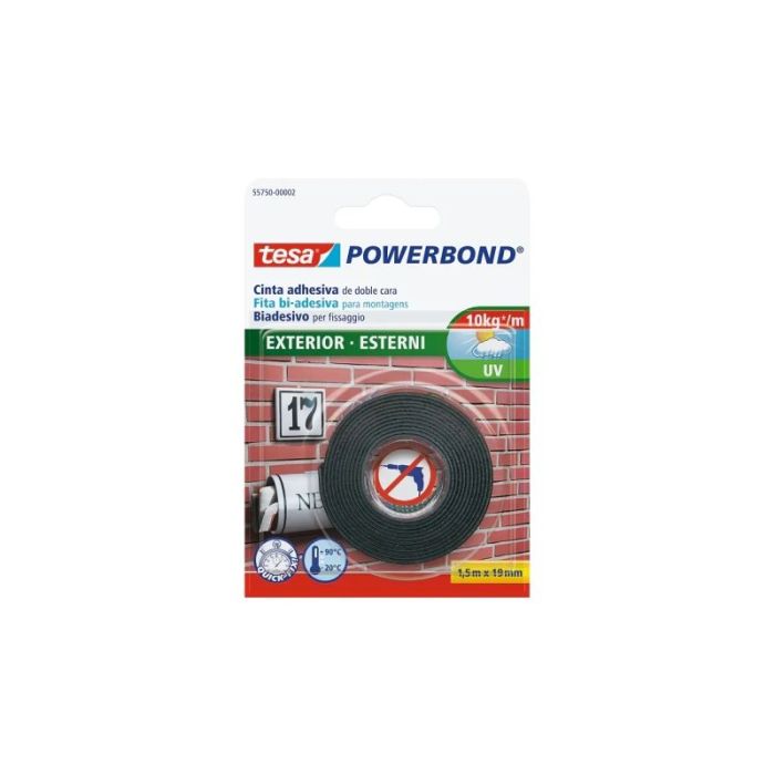 Tesa Powerbond Exteriores Cinta Adhesiva de Doble Cara para Exteriores 19mm x 1.5m - Transperente