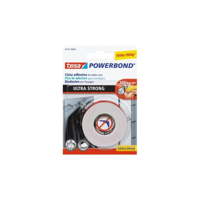 Tesa Ultra Strong Cinta Adhesiva de Doble Cara Ultra Fuerte 19mm x 1.5m - Color Blanco