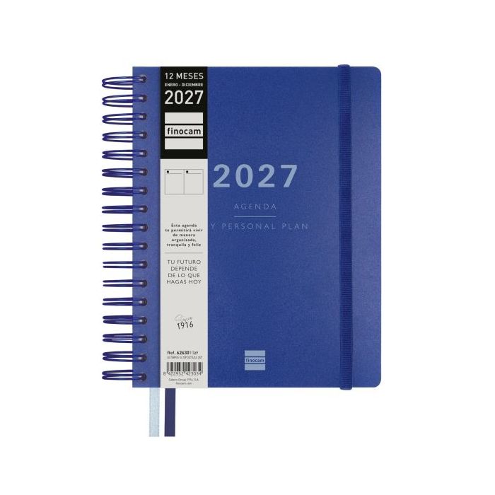 Finocam Tempus Agenda - Anual 2027 - 1 Dia por Pagina - 155x217mm - Espiral Doble - Tapa Extradura de Polipropileno - 2 Cintas M