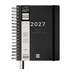 Finocam Tempus Agenda - Anual 2027 - 1 Dia por Pagina - 155x217mm - Espiral Doble - Tapa Extradura de Polipropileno - 2 Cintas M