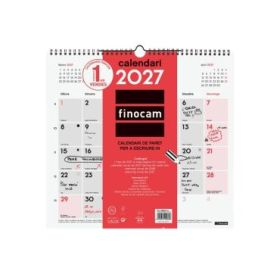 Finocam Neutro Calendario de Pared en Catalan - Anual 2027 - Mes Vista - Formato L - 340x320mm - Espiral Doble - Papel de 120g/m
