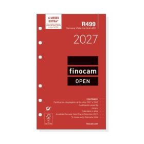 Finocam R499 Recambio para Agenda Open - Anual 2027 - Semana Vista Vertical - Formato 400 - 91x152mm - 6 Taladros - Papel de 80g